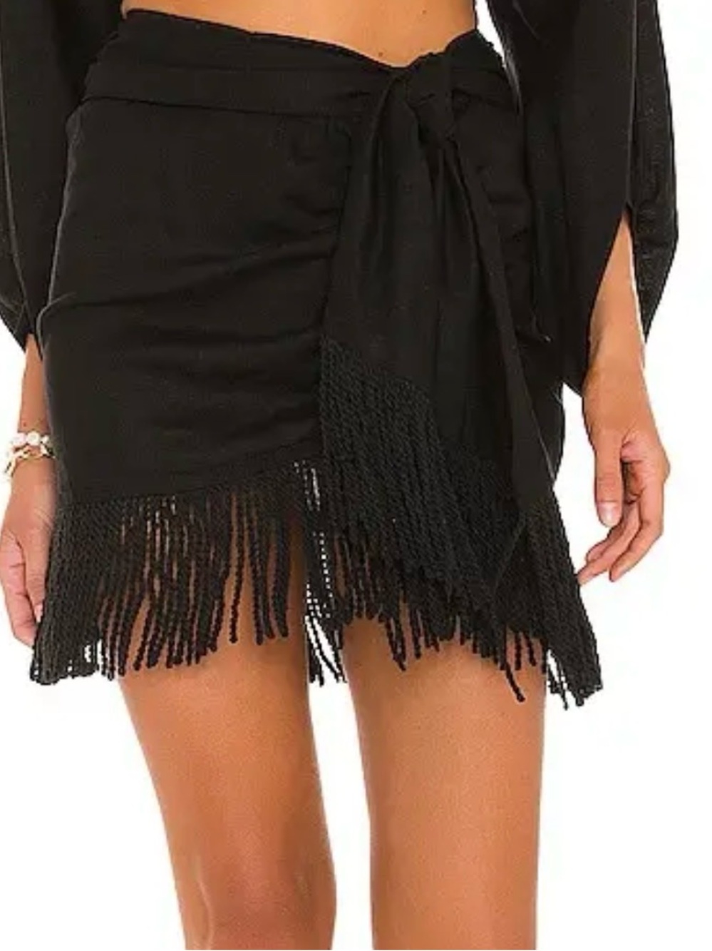 Black Fringe Tie-Waist Swim Sarong